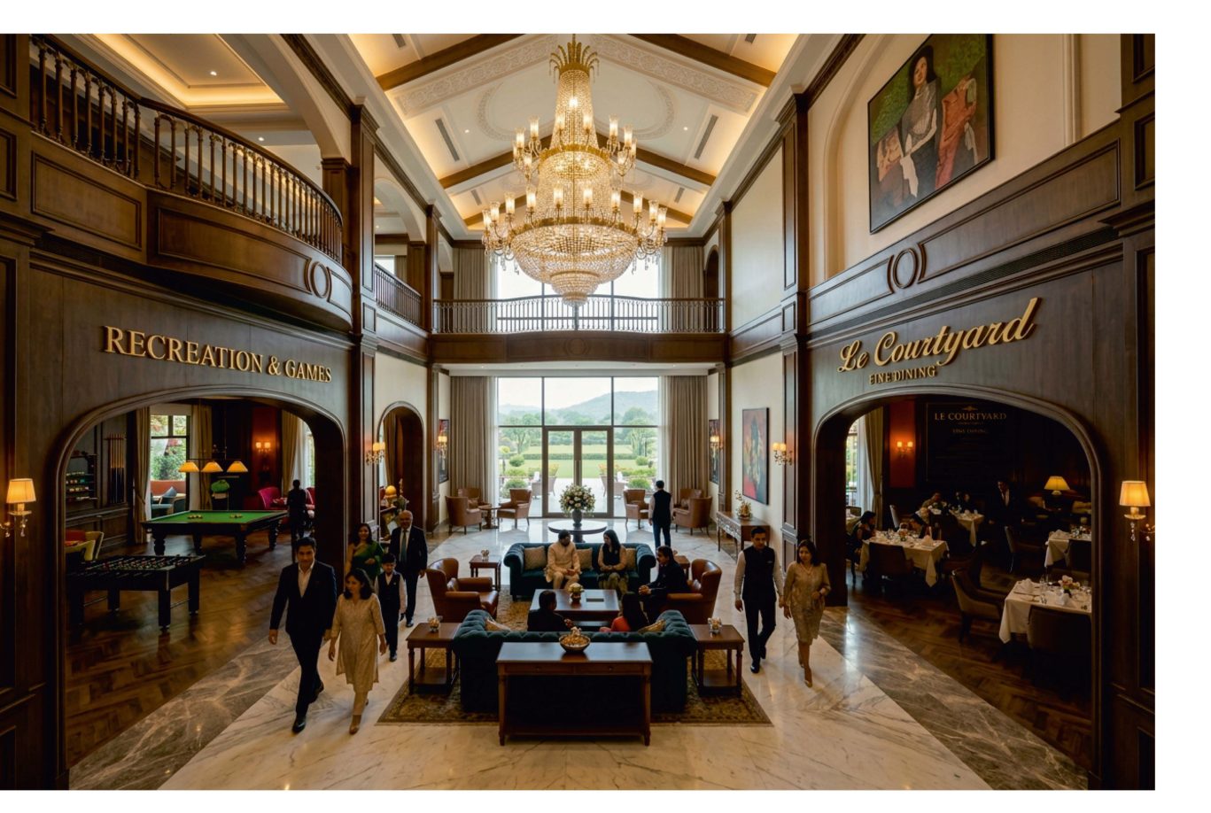 The grand clubhouse lobby at Lincoln Hills