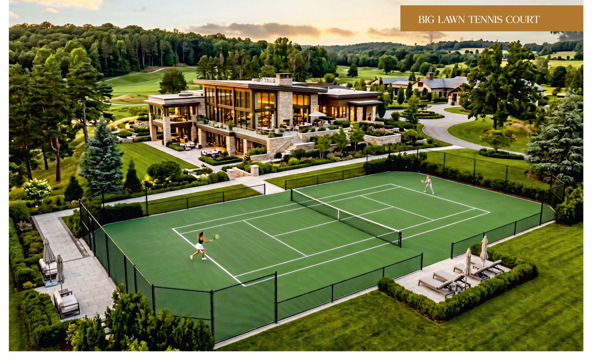 Championship-standard tennis court beside the clubhouse